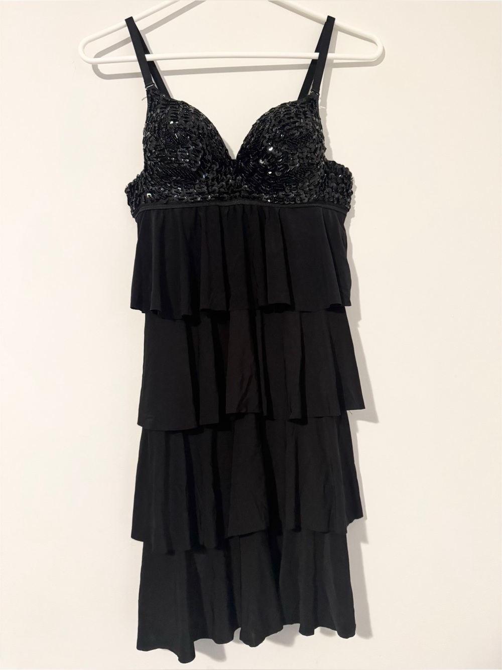 Meishulanna Sequined Black Dress w/ Ruffle Detail